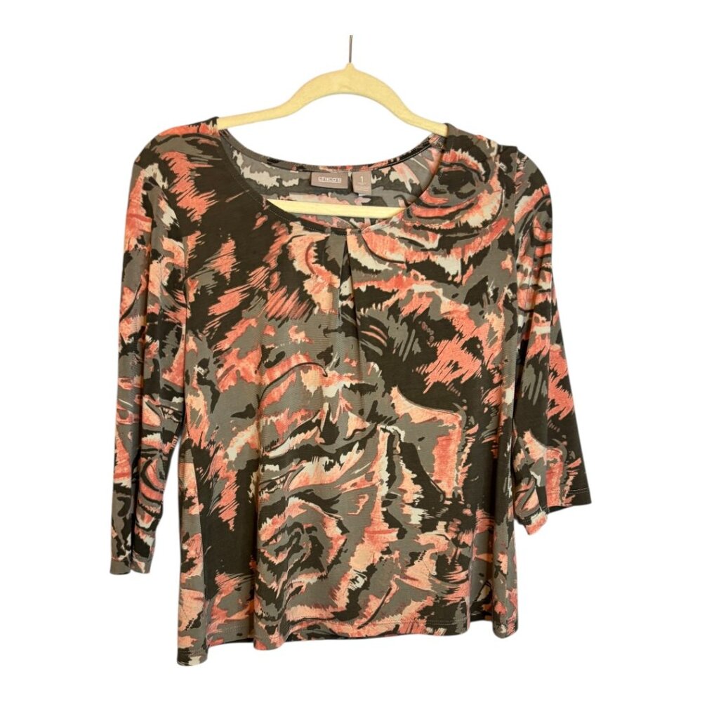 Chico's Blouse Women's Size‎ Medium Abstract Pink Brown Chico's 1